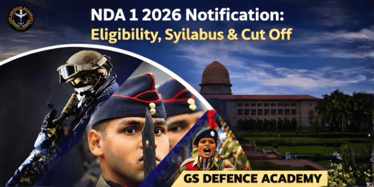 NDA 1 2026 UPSC exam notification image featuring defence aspirants and NDA academy